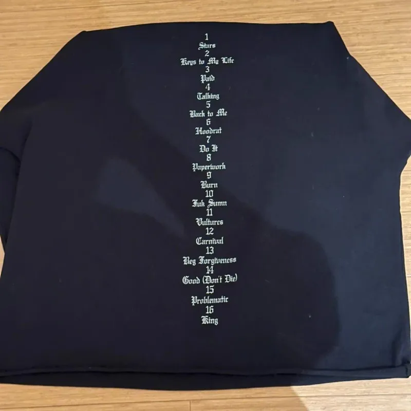 Oversize Kanye Vulture Long Sleeve Tshirts Breathable Cotton Tops Men Women Street Outfit Album Cover Pattern Cut Edge Pullover