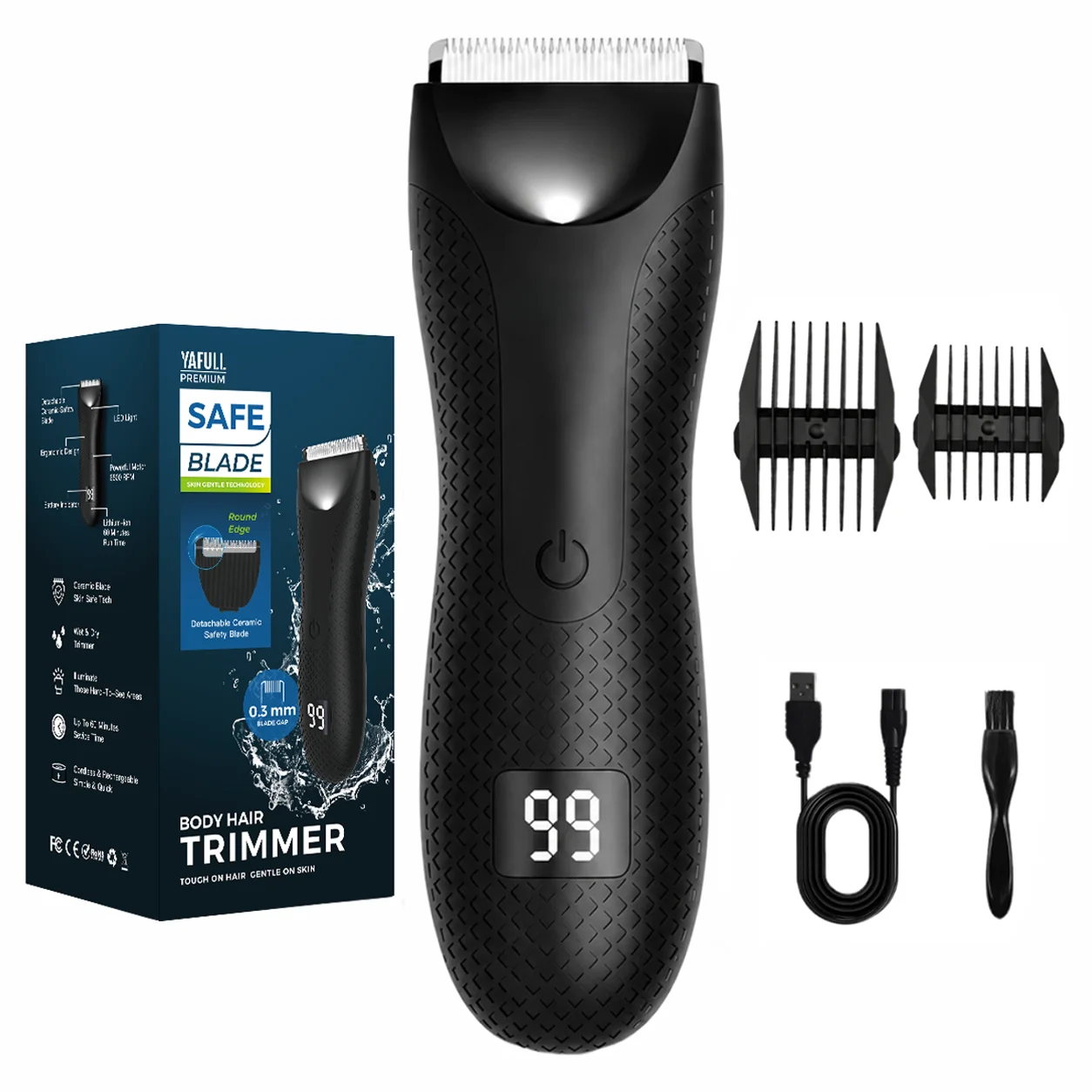 Men's Electric Groin & Body Hair Trimmer IPX6 Waterproof Shaver Body Grooming Clipper Bikini Epilator USB Rechargeable