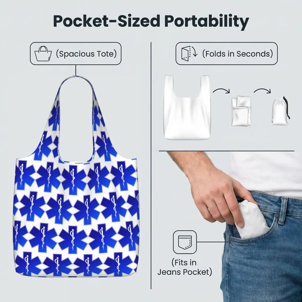 EMS EMT Paramedic Star Of Life Shopping Tote Bag Canvas Large Capacity Shoulder Bags Shopper Grocery Handbag for Women view 5
