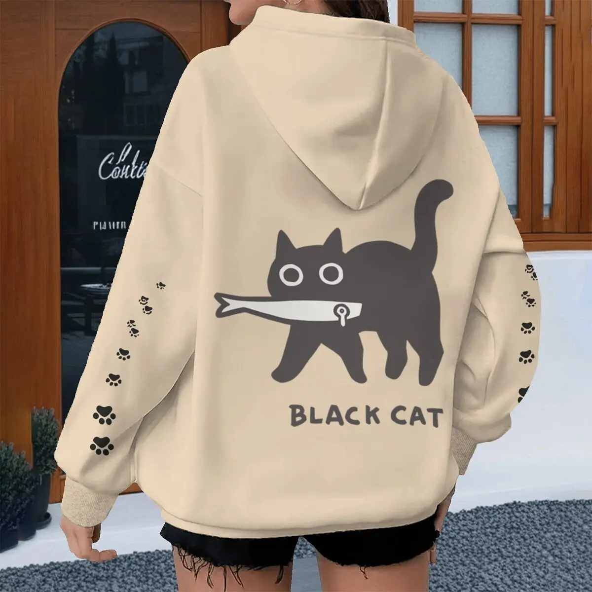 

Meme Black Cat Print Hoodies Women Men Cartoon Animal Cat Streetwear Spring Autumnn Casual Unisex Hoodie