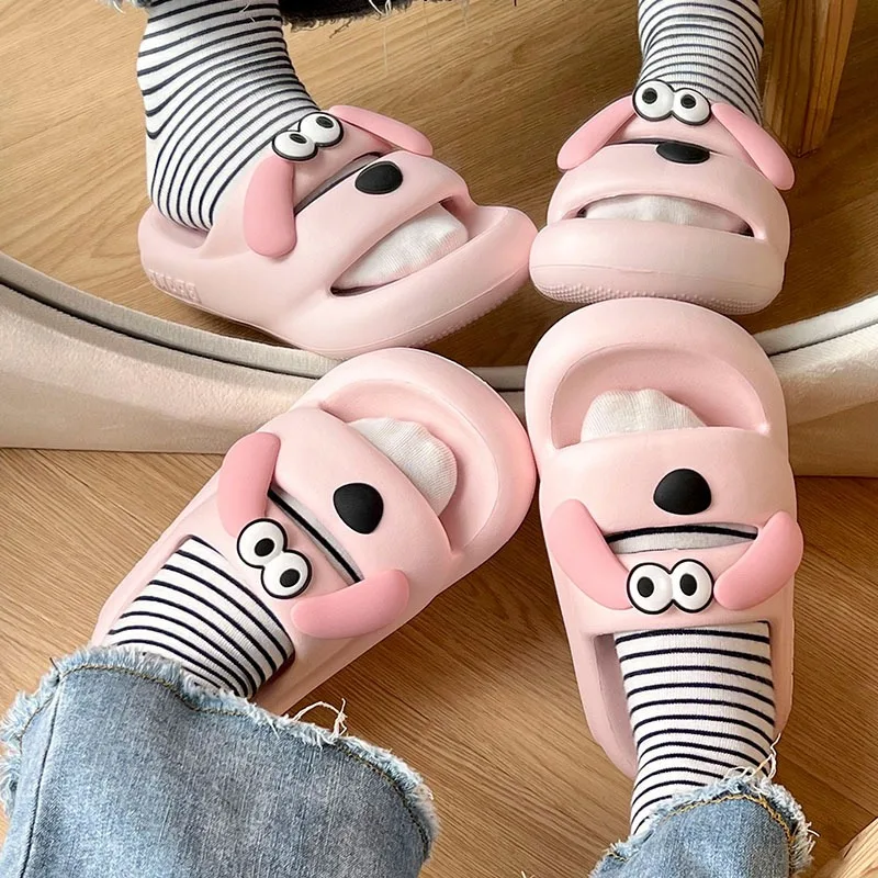 

1PC Thick Flat Bathroom Bottom Home Slippers Soft Sole EVA Indoor Lady Cute Cartoon Dog Ears Sandals Summer Non Slip Flip Flops