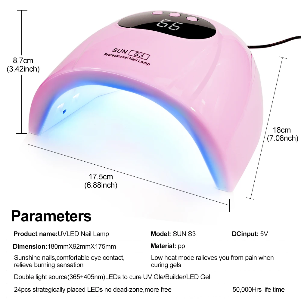 Smart pink nail lamp S3 LED nail light4-timing nail dryers  phototherapy lamp gel nail polish curing lamp nail salon girl gift