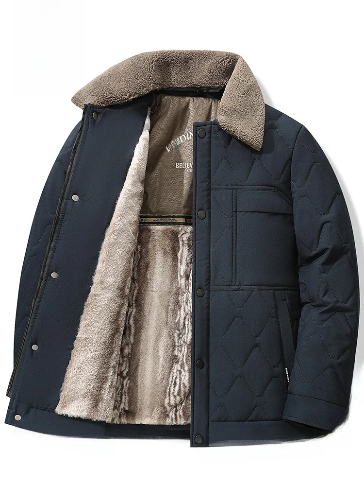 

Detachable Fur Collar Thiened Fce Men's Cotton Jaet Warm Busin Casual Sle Long Sve Zipper Closure Coat by Rn