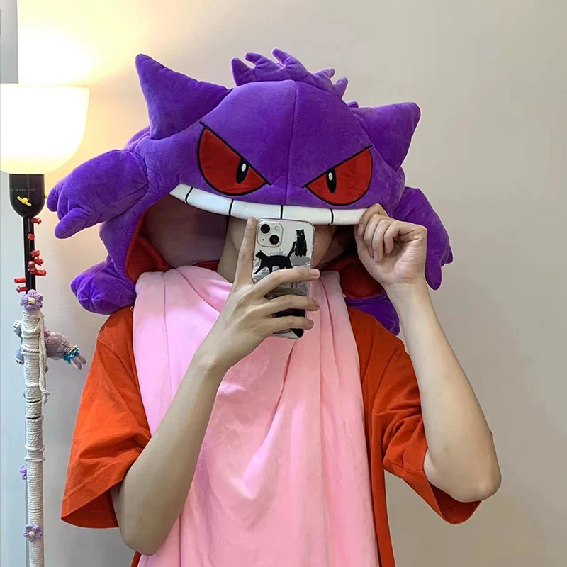 Anime Pokemon Kawaii Gengar Elf Sleep Pillow Dual Purpose Nap Blanket Cartoon Toys Doll Super Soft Big Mouth Surrounding Gifts