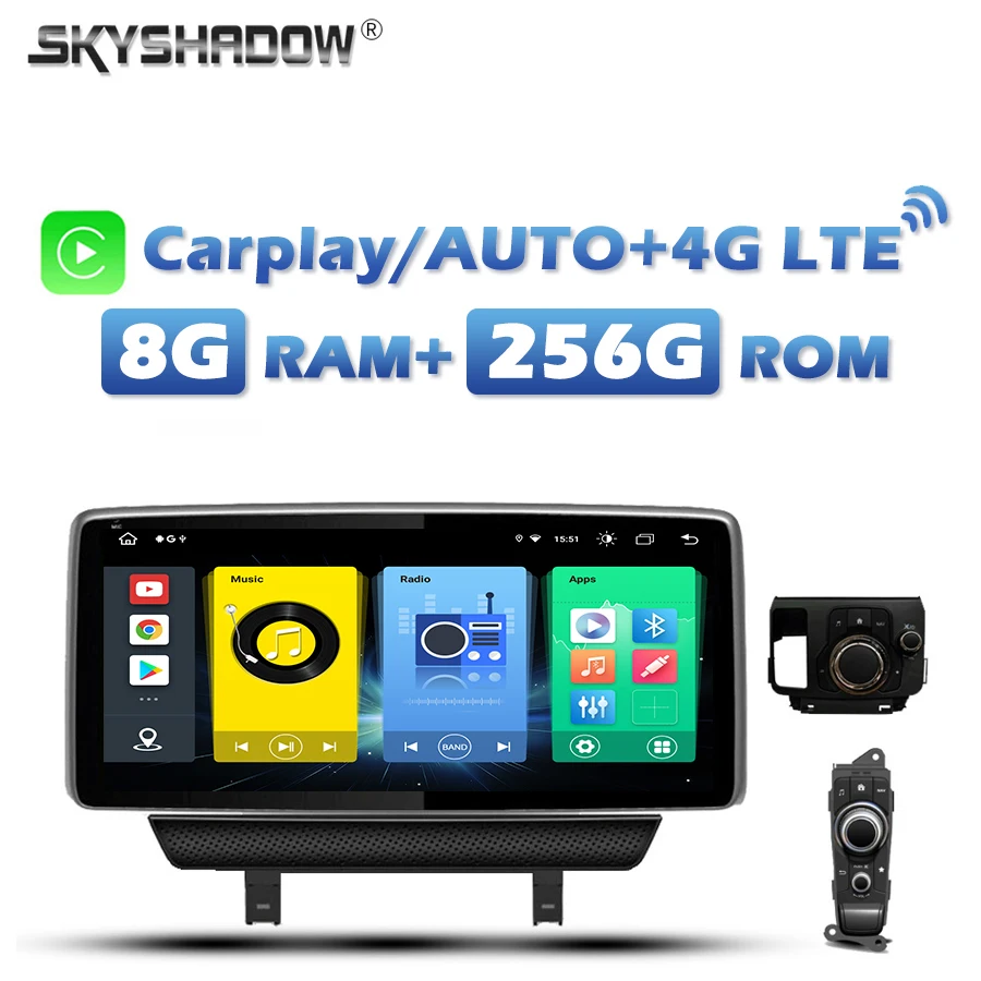 

10.25" SIM Wireless Carplay Auto Android 13.0 8G+256G Car DVD Player IPS GPS RDS Radio wifi Bluetooth For MAZDA 2 CX3 2015-2021