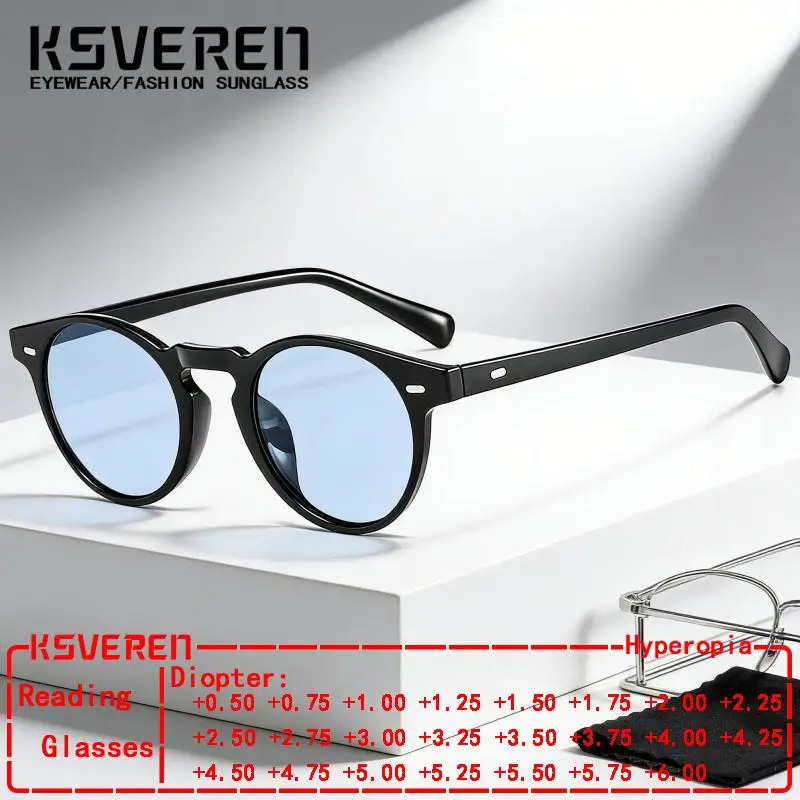 

Trendy Circular Reading Sunglasses Small Frame Tinted Presbyopic Outdoor Shade Prescription Eyewear for Men & Women
