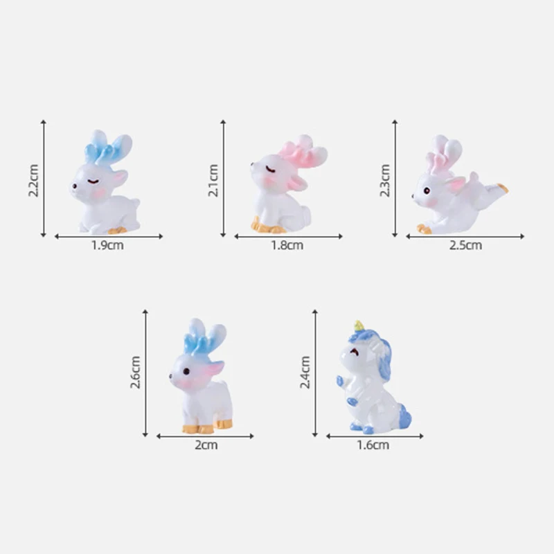 Little Cartoon Animal Figurines, alce, veado, unicórnio, micro paisagem, ornamentos para quarto, decorações de mesa, acessórios, bonito