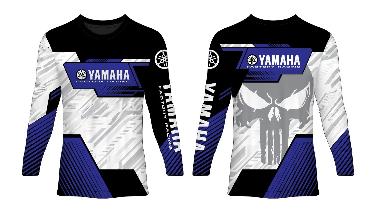 Summer Hot Selling Yamaha Printed Blue Long Sleeved T-shirt Men and Women Fashionable Trendy Motorcycle Cycling T-shirt