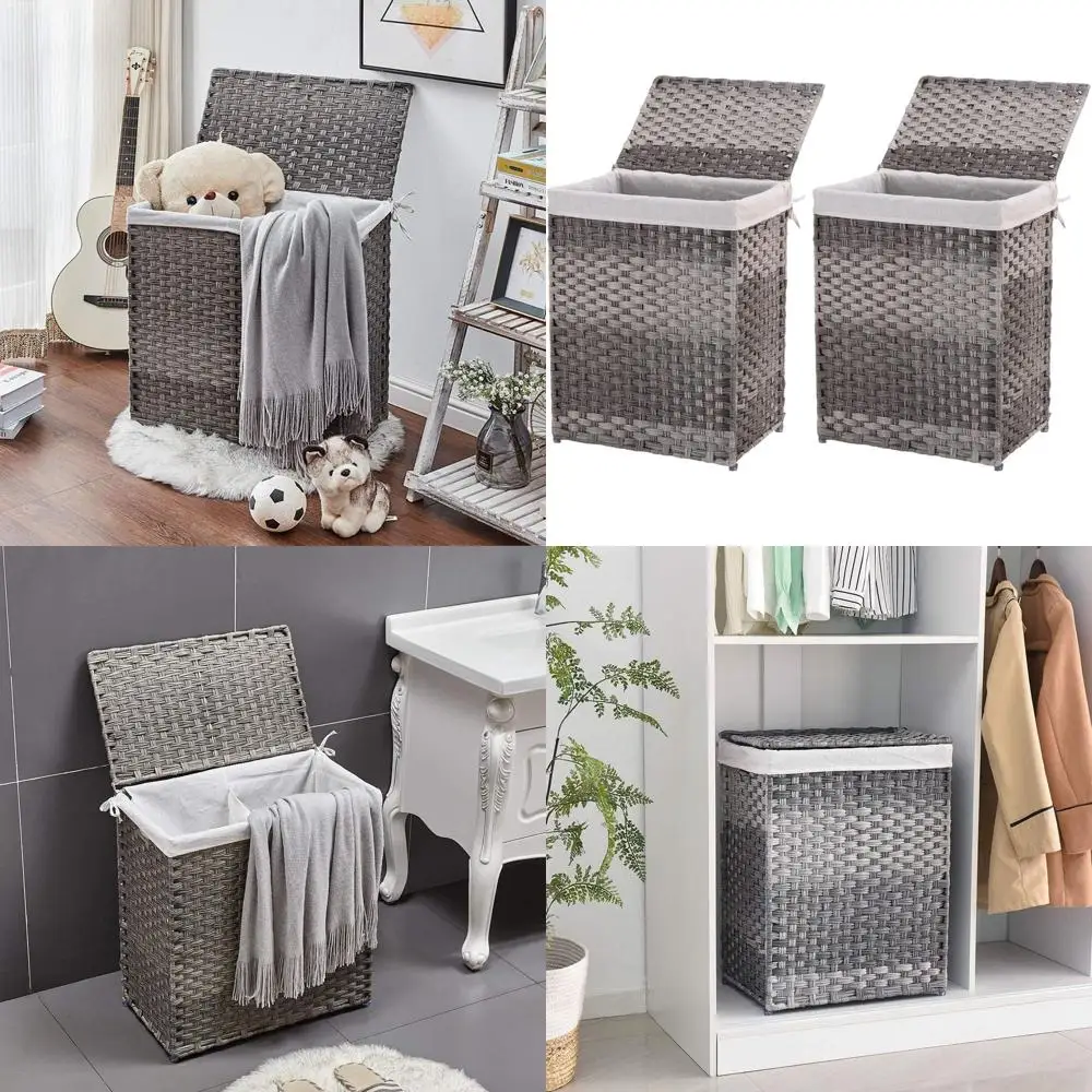 

Прочная складная корзина для белья на колесиках с хлопковым вкладышем и ручками, набор из 2-х органайзеров для одежды (2 шт.)