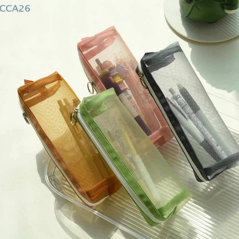 Transparent Stationery Pencil Bag Student Examination Dedicated Nylon Mesh Pen Case Unisex Pouch Portable Makeup Bag