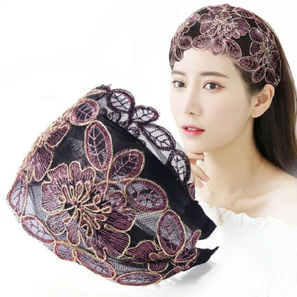 Vintage Summer Broadside Toothed Non-slip Floral Printed Hair Bands Headband Head Hoop Hair Accessories