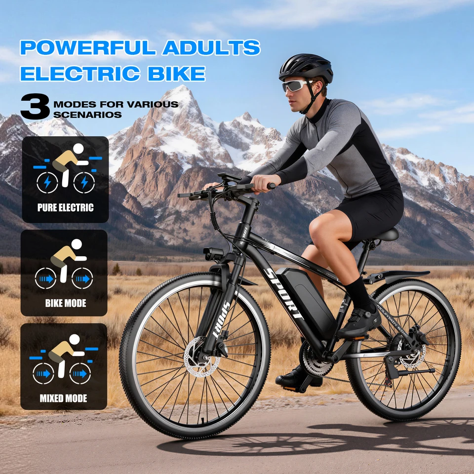 ASKGO Adult Mountain Electric Bike, 1500W Peak Motor, 25MPH Max Speed, Max 30° Climbing Capacity, 55 Miles Range, 7-Speed Gearshift, 48V 10.4Ah Removable Battery, 26" All-Terrain Electric Bicycle for Commute, UL2849 Certified image 1