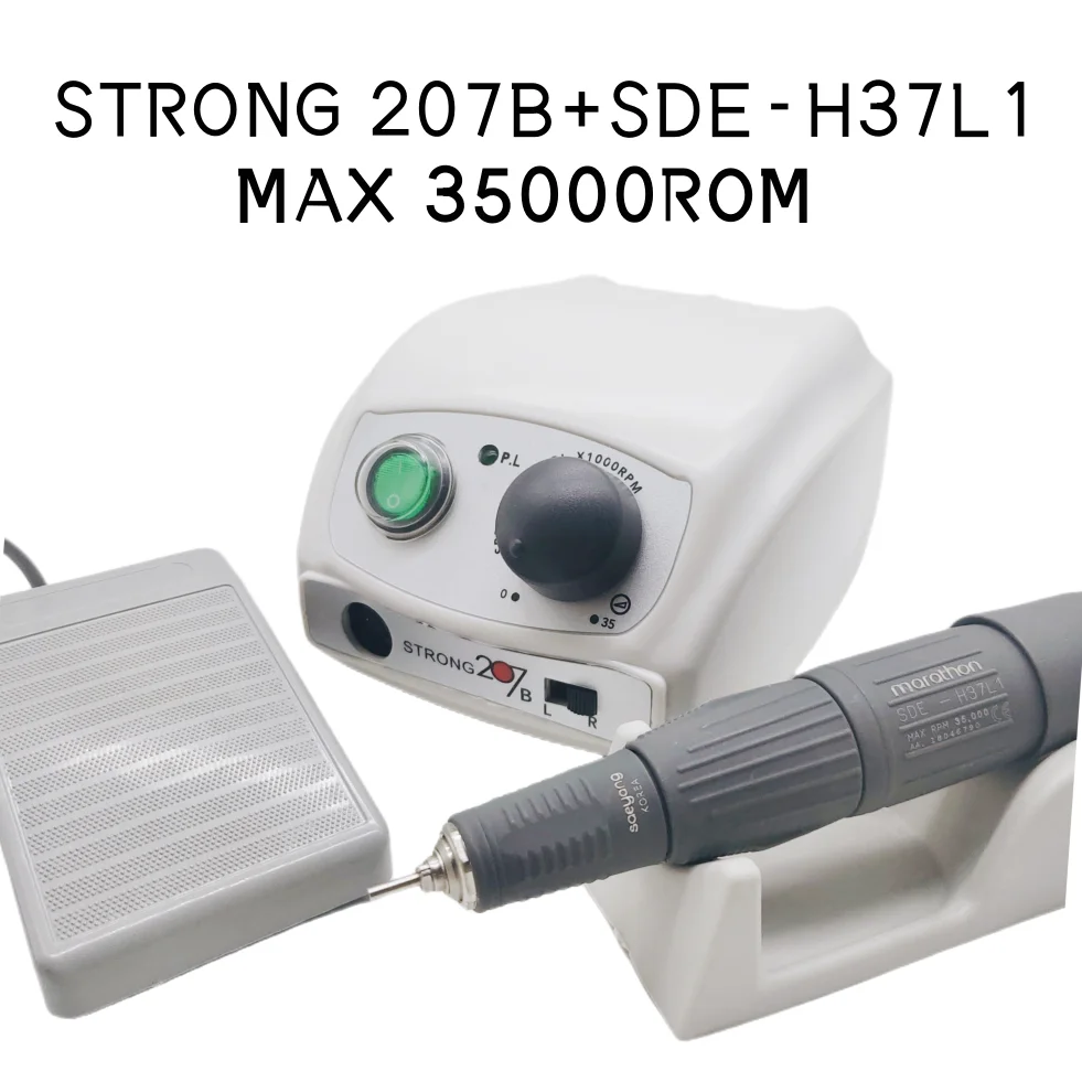 65W Strong 207 micro-motor 35000 RPM Marathon H37L1 electric nail drill handle nail sleeve polishing nail professional nail tool