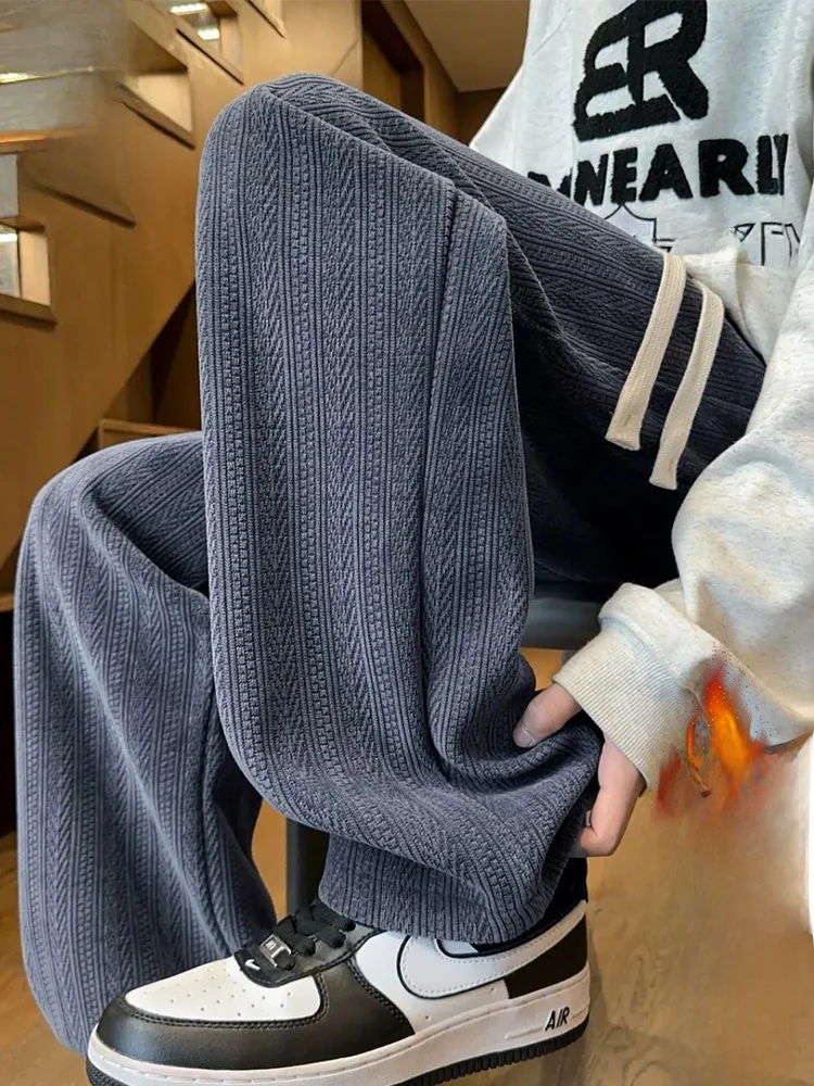 

Мужские вельветовые вязаные повседневные брюки Paul Frank: утепленные спортивные штаны свободного прямого кроя для весны