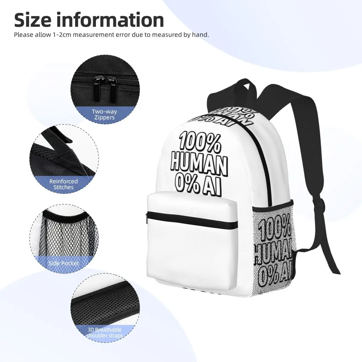 100% الإنسان 0% AI جريئة الاحتجاج بيان تصميم حقيبة ظهر الطالب حقيبة مدرسية المشي لمسافات طويلة السفر Daypack حقيبة الكتب حقائب كتف #5