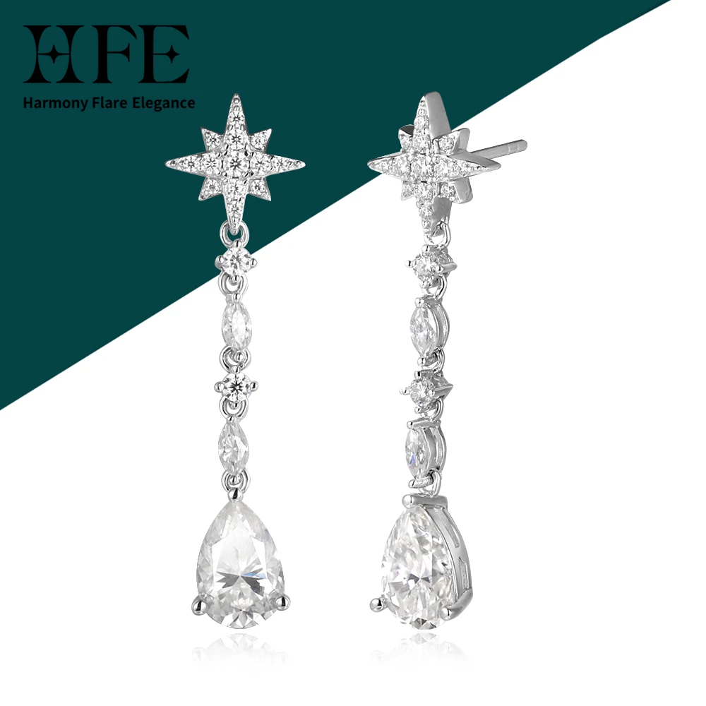 

HFE Moissanite Long Wire Earrings Pure 925 Sterling Silver Hypoallergenic Luxury Quality Women's Engagement Wedding Fine Jewelry