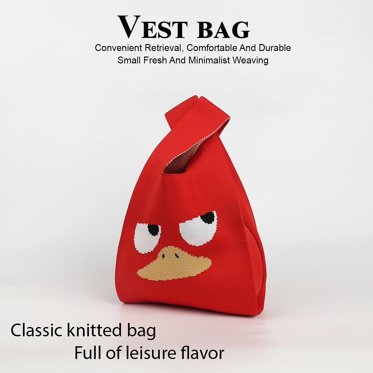 

1 Piece of a Cool and Unique Expression Pattern Knitted Handbag, Lightweight and Foldable with Large Capacity for Carrying Mobile Phones, Umbrellas, Cosmetics, Books, Suitable for Various Groups of People, Open Buckle Design, Breathable and Durable, Usabl