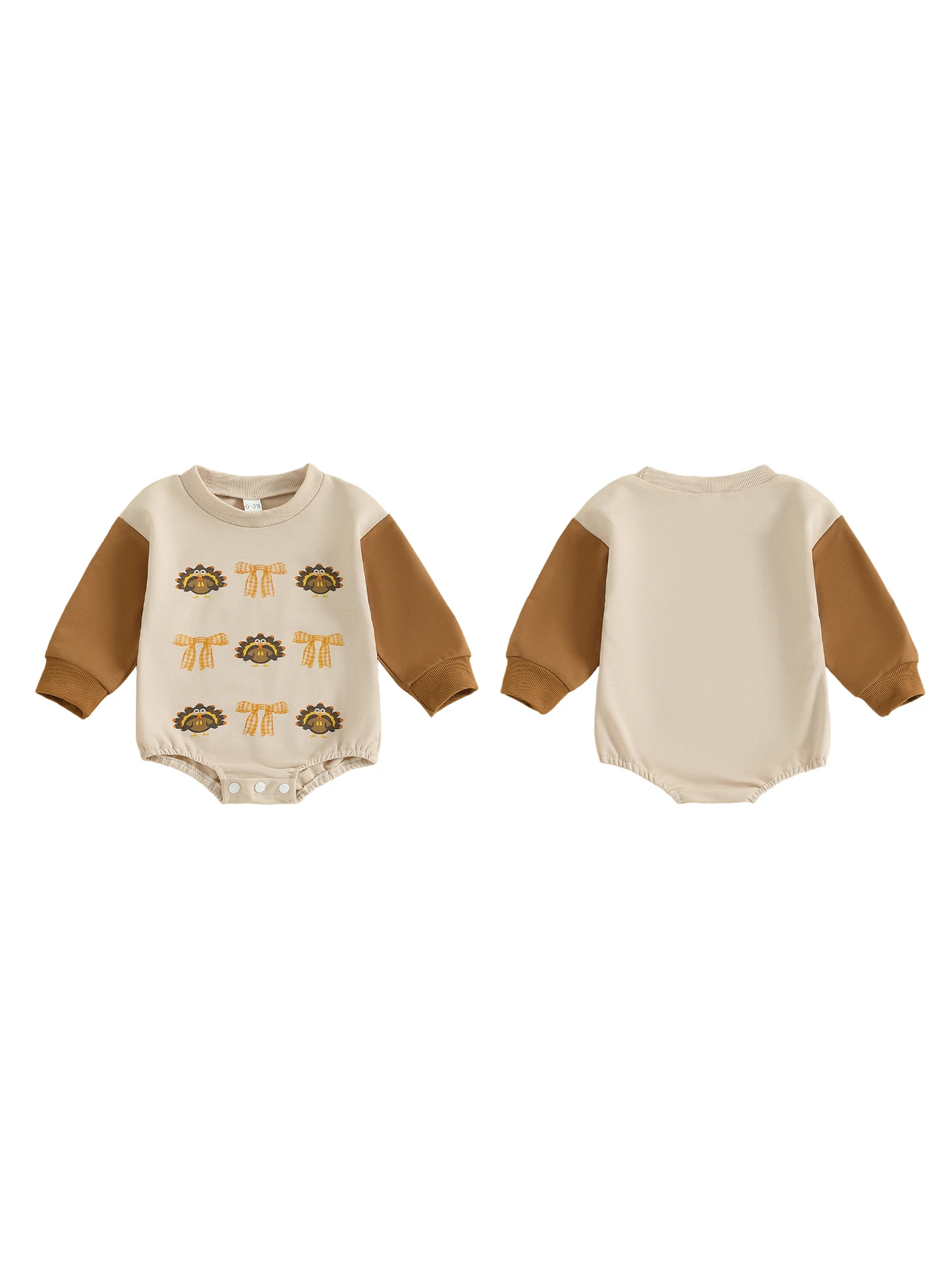 

Infant Girls Jumpsuit Adorable Long Sleeve Crew Neck Turkey Print for Thanksgiving Celebration Outfit