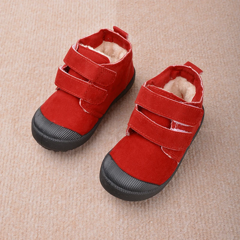 New Trendy Kids Outdoor Warm Short Shoes Winter Plush Suede Ankle Boots Children Comfortable Snow Sneakers EY8259