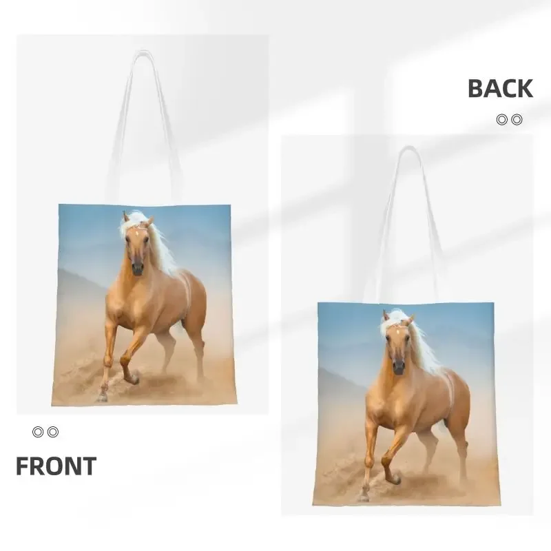 The Palomino Andalusian Horse Shopping Bag Women Shoulder Canvas Tote Bag Portable Running Spanish Horse Grocery Shopper Bags