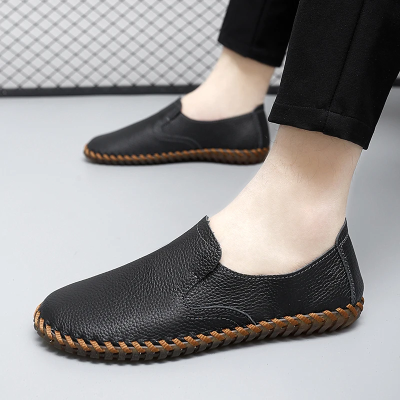 Casual Leather Shoes For Men New British Style Men\'s Good Quality Casual Leather Business Shoes Slip On Loafers Large Size 47