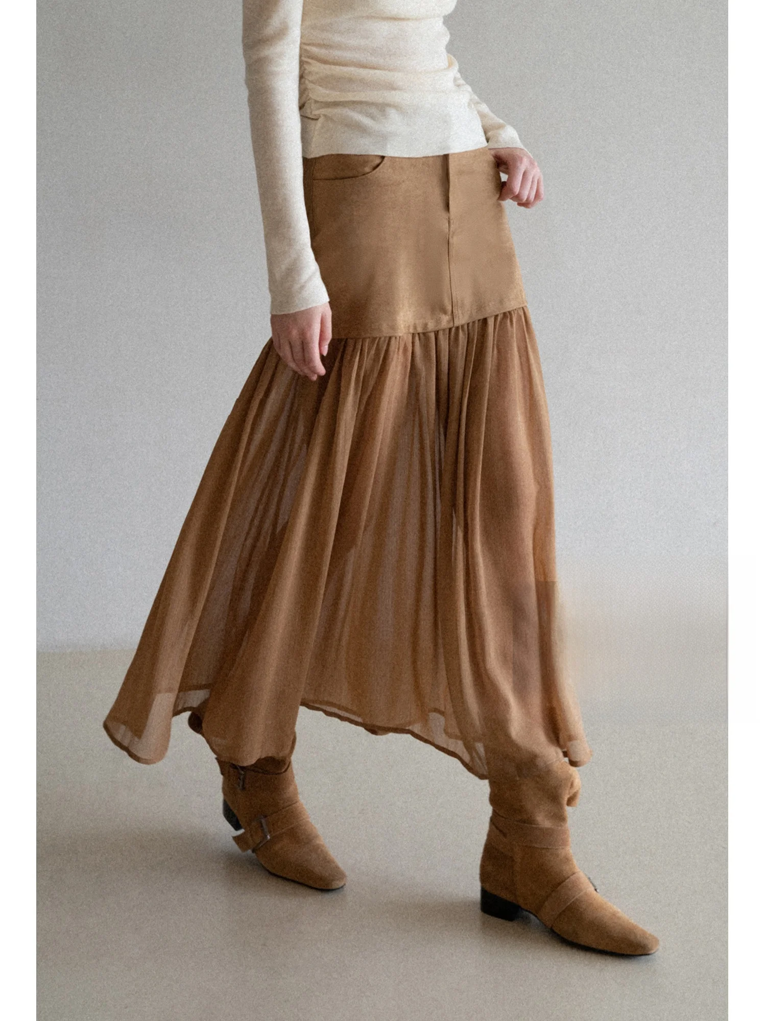 

Elely Slimming High-Waisted Suede Skirt with Me Design Romantic Sle Ciwalk Casual High Waist A-Line Skirt