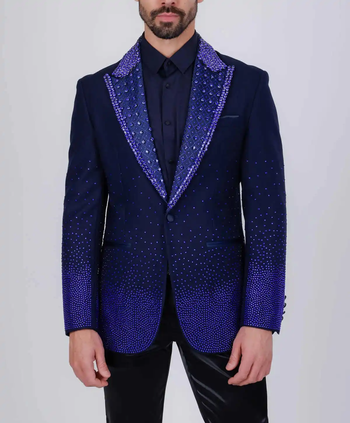 Exquisite Men Suits 2 Pieces Blazer Pant One Button Peaked Lapel Beaded Crystal Formal Occasion Wedding Groom Tuxedo Customized