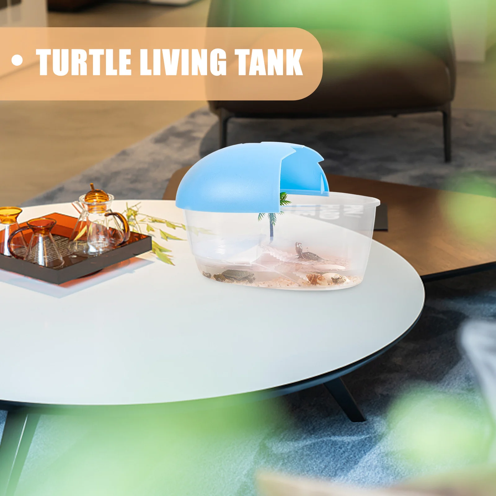 

Turtle Tank With Ramp Practical Tortoise Breeding Box Reusable Plastic Aquarium For Basking Feeding Reptile Living Container