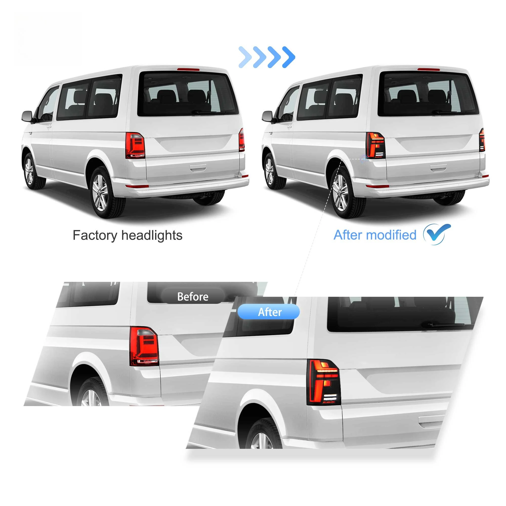 2 luces traseras LED para VW T6 Multivan Caravelle 2015-2017, luz trasera con señal de giro ámbar secuencial dinámica, luz de freno y reversa, ajuste directo, Plug and Play, IP67, kit de actualización automática, 2 unidades