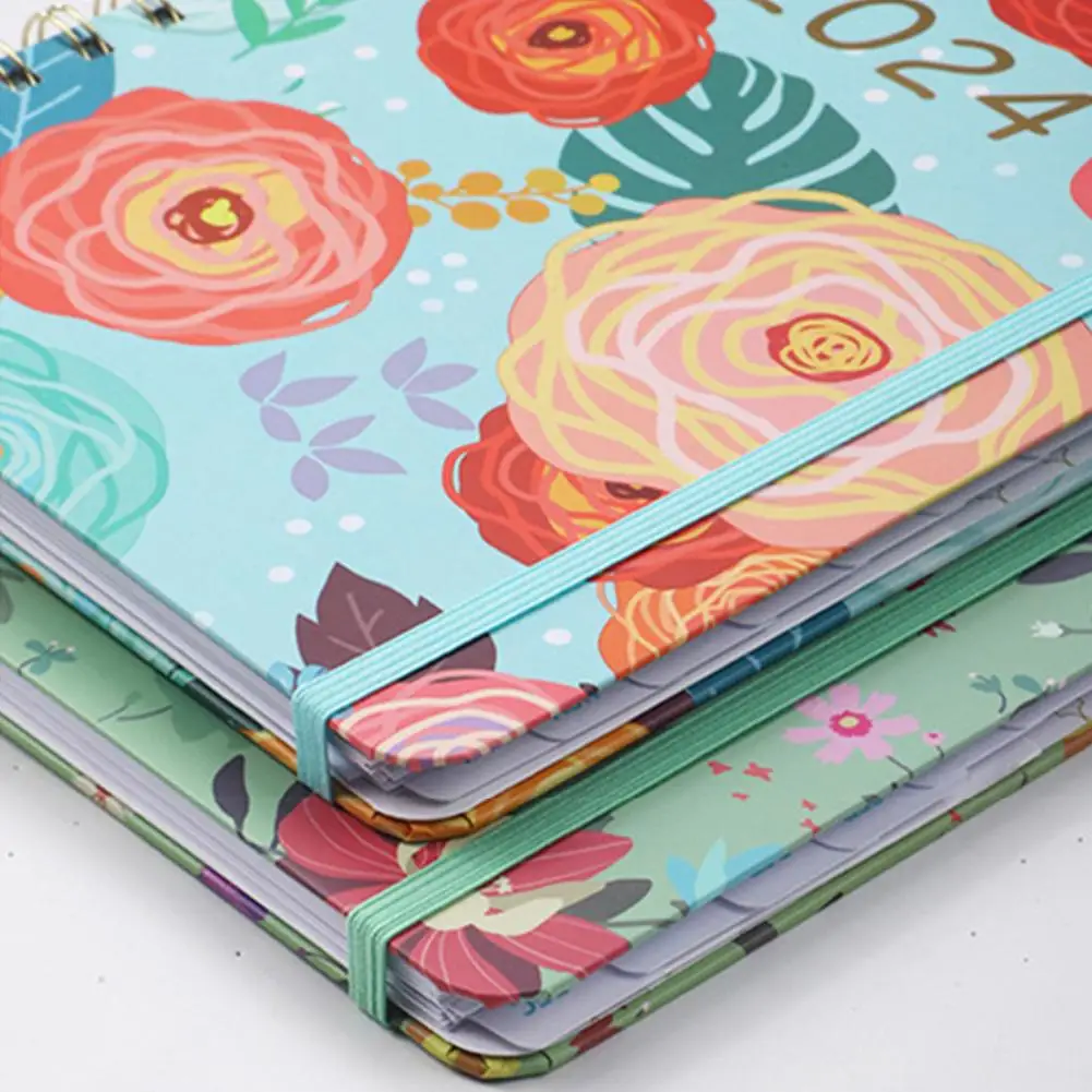 Weekly Planner Exquisite Floral Print 2024 Monthly Planner Notebook Coil Design Schedule Book Office Supply