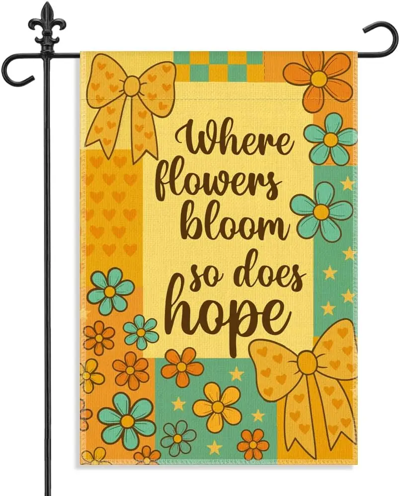 Where Flowers Bloom So Does Hope Garden Flag, 12 x 18 Inch Double Sided Floral Bow Outdoor Yard Spring Patio Decor, Mental H GGX