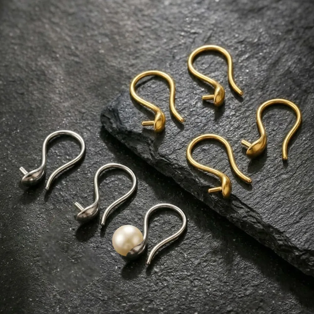 4/8/12Pcs Stainless Steel Earrings Hooks with Ear Wire Mounting Base DIY Pearls Earring Findings Jewelry Base Parts Accessories