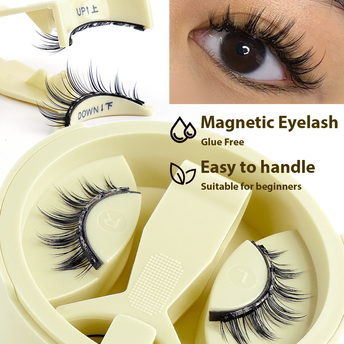 MAGEFY 3 Pairs Magnetic Eyelashes Glue Free Reusable Natural Manga Lashes False Eyelashes Cat Eye Lashes Magnetic Tweezers Set