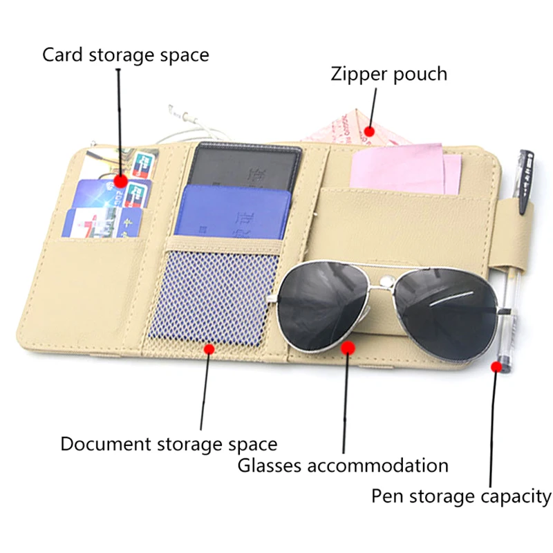 Car Sun Visor Organizer Multi‑Pocket Auto Storage Holder for Sunglasses Card Pen Document Car Interior Accessory