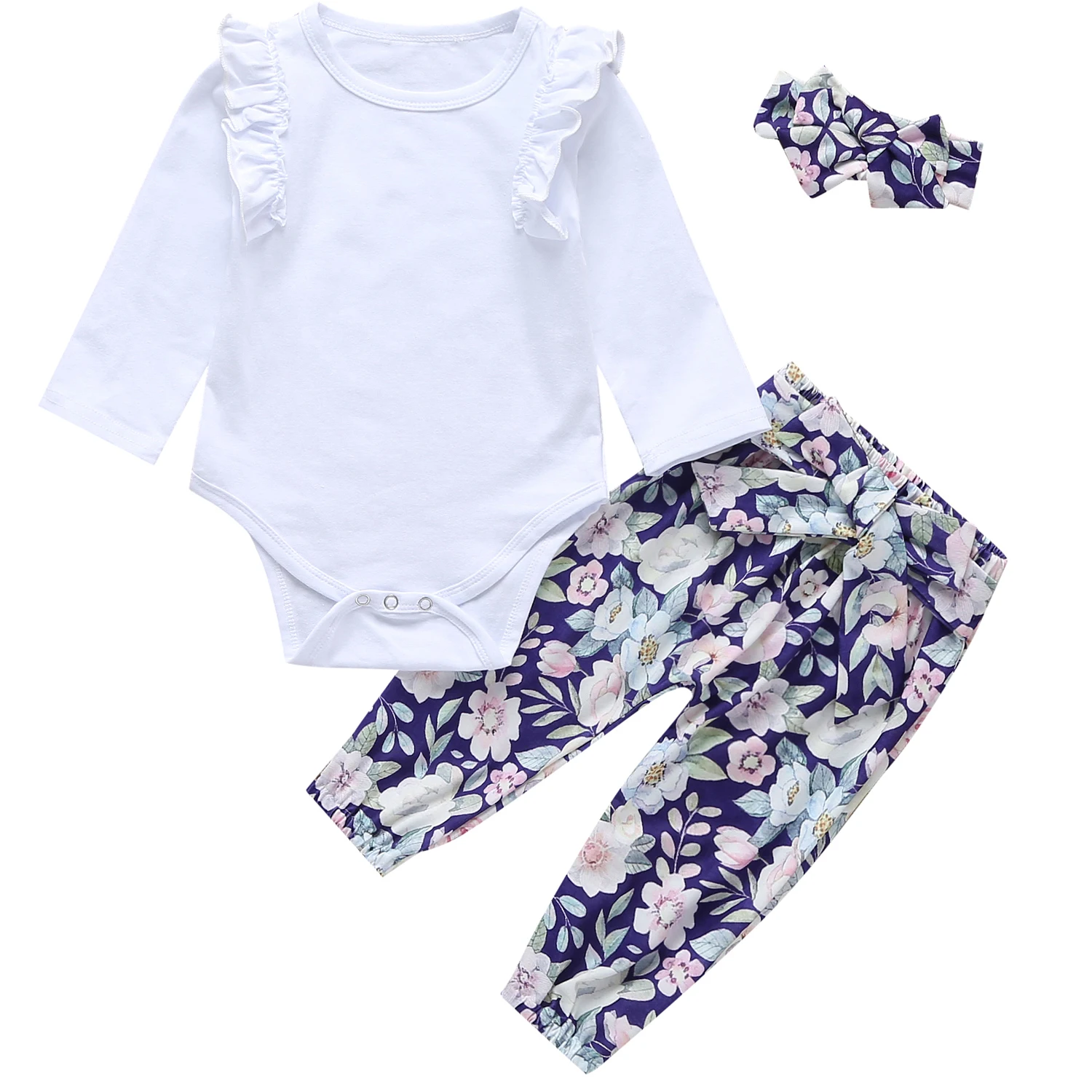 3pcs/set newborn baby girl clothes Long sleeve bodysuit + floral pants +Headband Newborn Infant baby girl clothing set