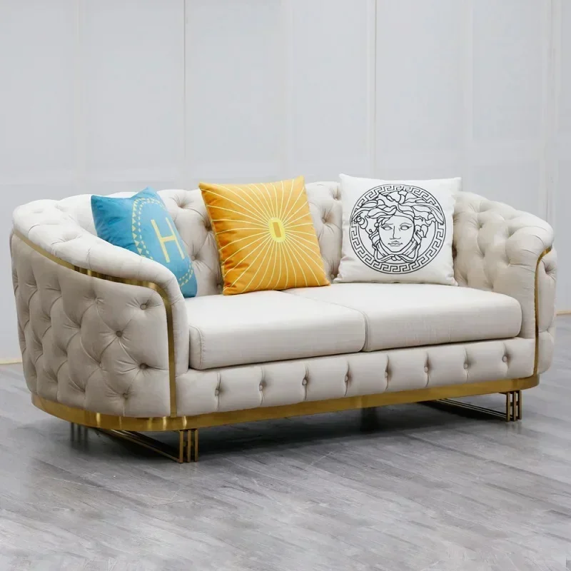 NEW design Leather chesterfield living room sofa with gold stainless steel frame luxury velvet loveseat sofas