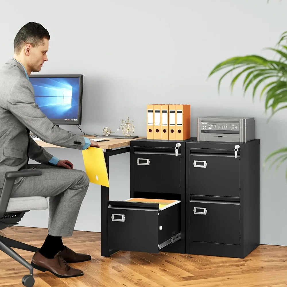 Narrow Vertical Metal File Cabinet with Lock and Label, 2-Drawer Small Filing Cabinet