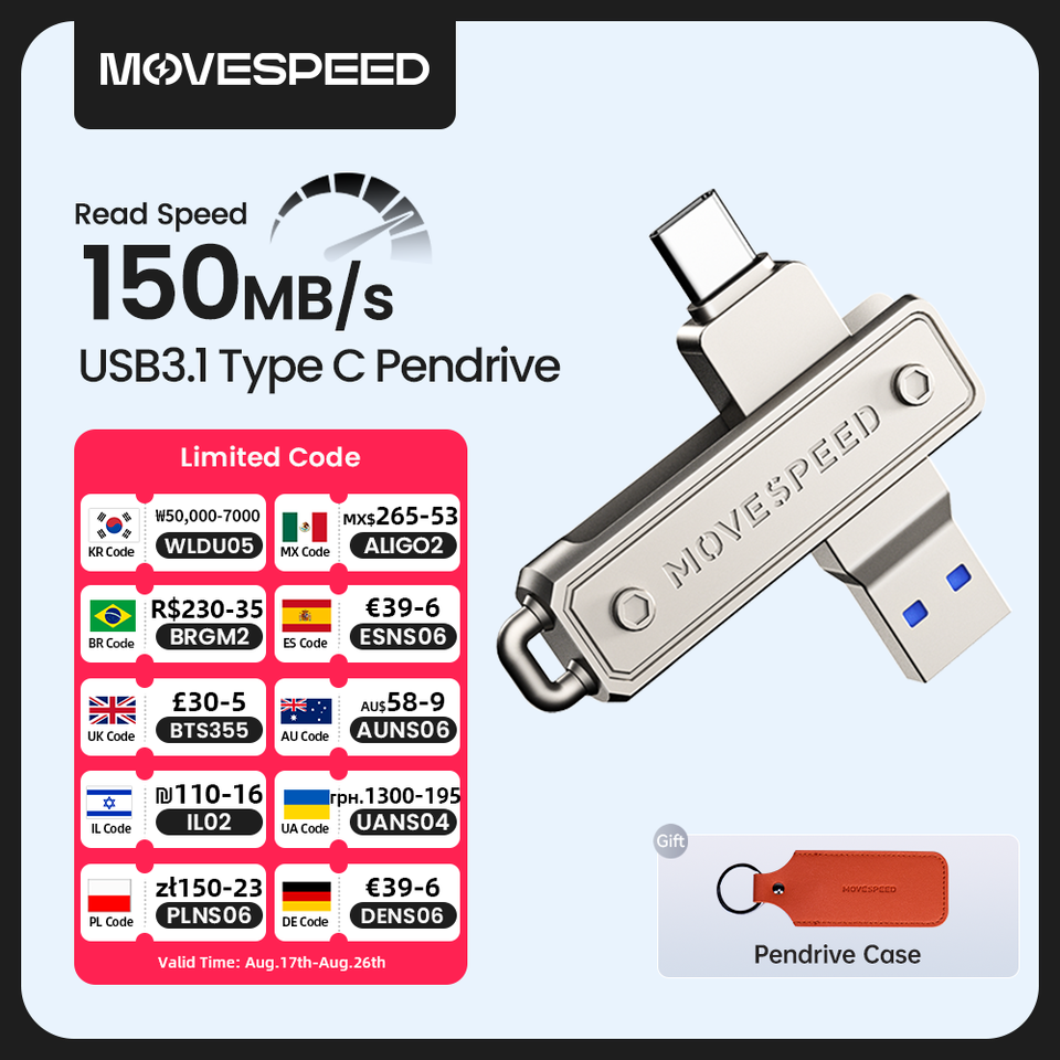  MOVESPEED 150MB/ USB Type C Flash Drive 64GB 128GB 256GB 512GB OTG USB 3.1 Pendrive for Macbook iPhone 15/16 Laptop PC 