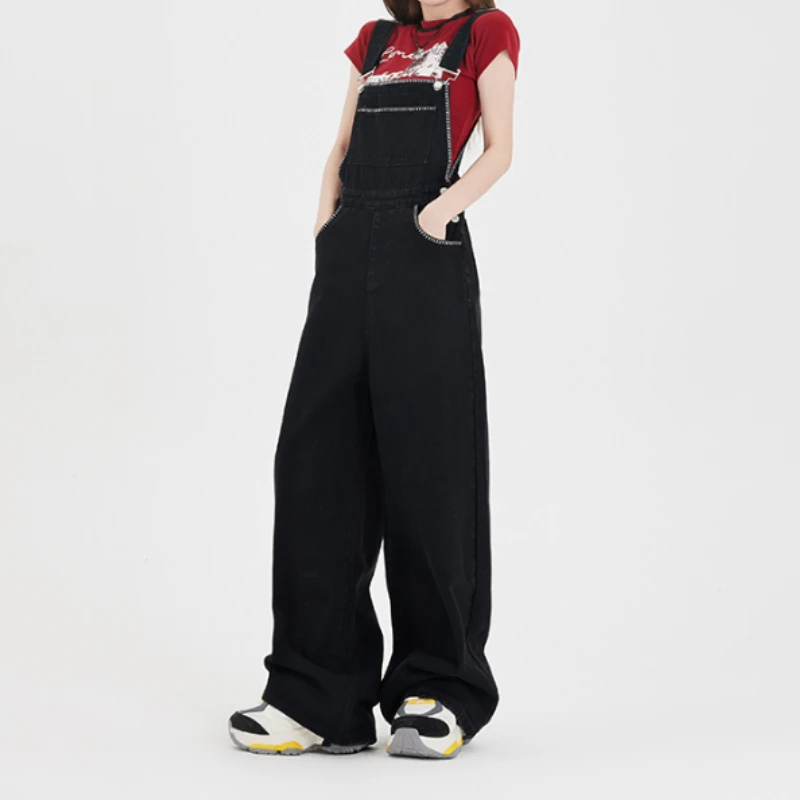 White broad-legged overalls n-style retro new style design feeling small crowd with loose bf wind one-piece pants