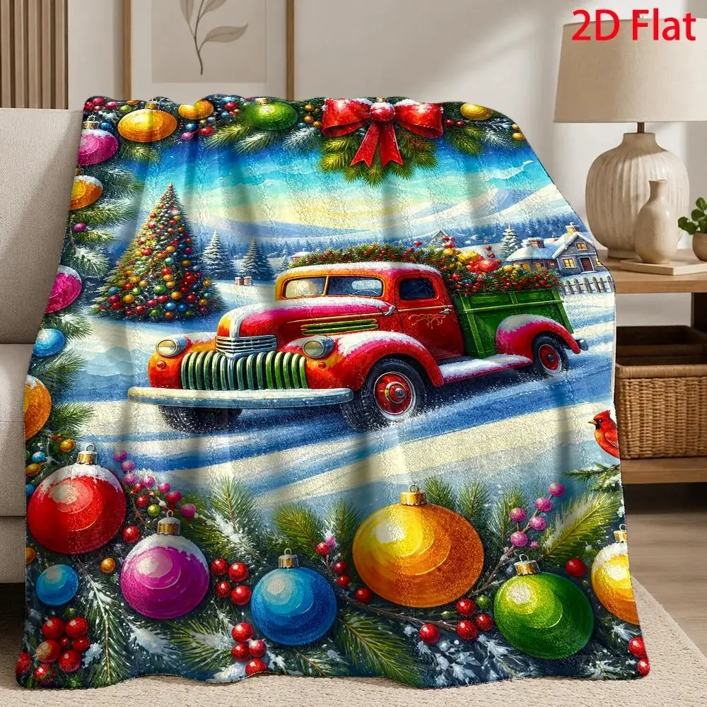 Golden Luxury Christmas Blanket Santa Sleigh Reindeer Flying Flannel Throw Elegant Warm Plush Fleece Cover for Bed Sofa