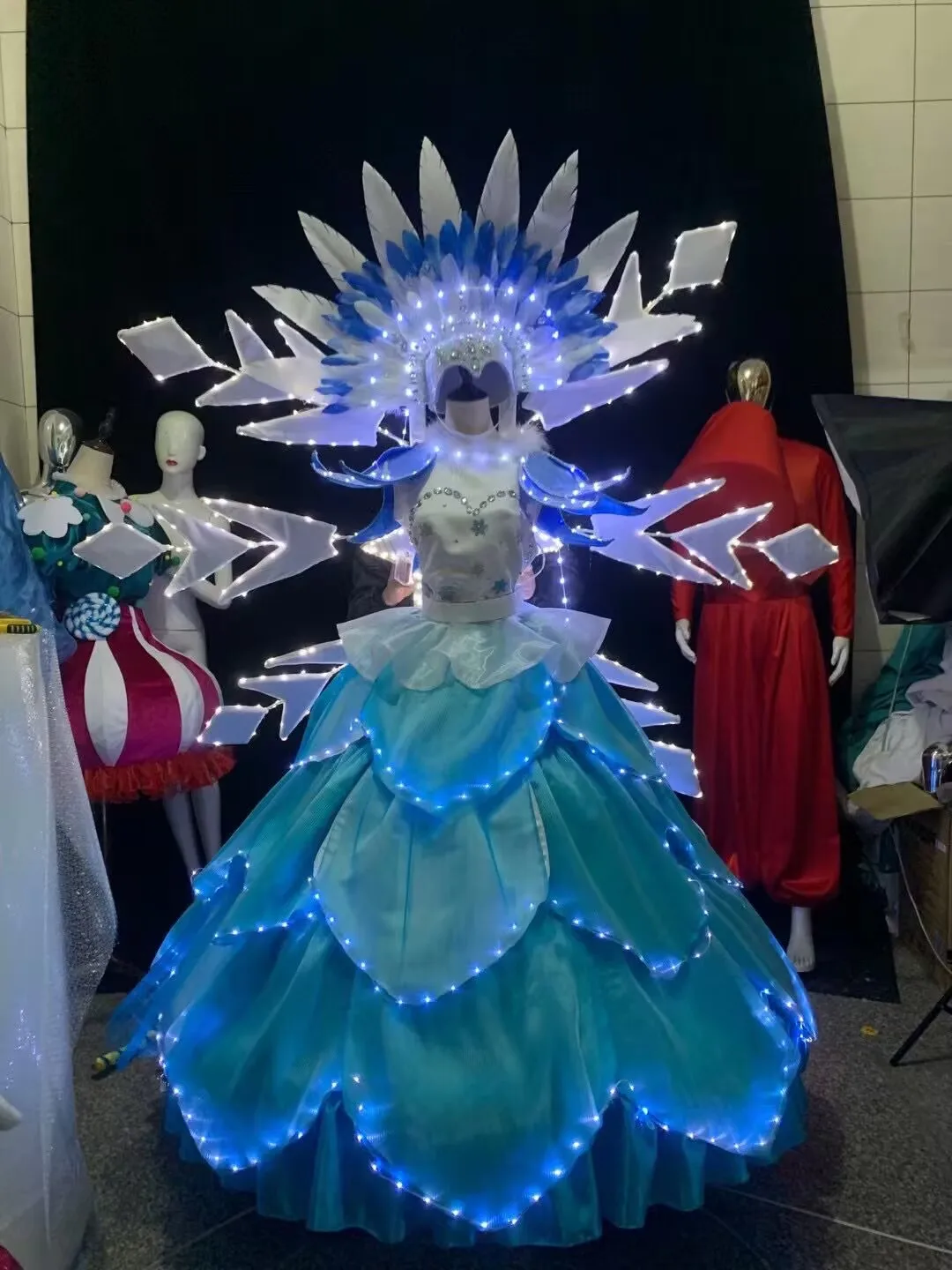 Роскошный наряд ледяной королевы, костюм зимнего парка развлечений, живописная зона, цирковое райское платье