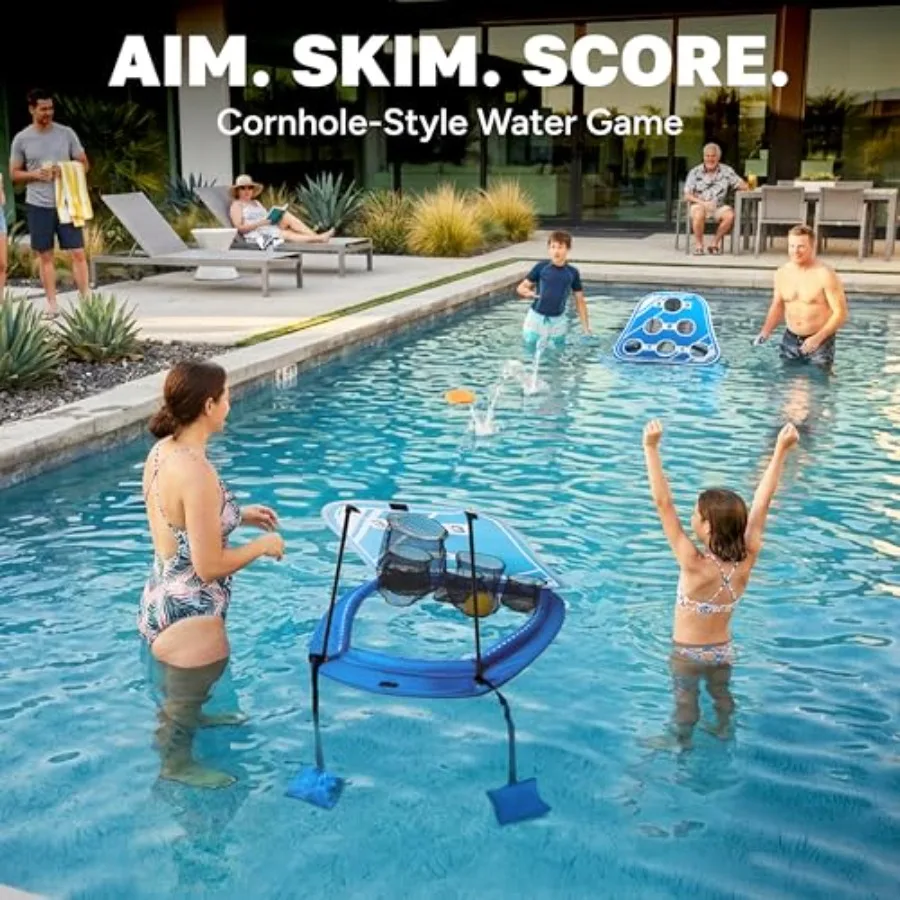 Splash Skip Floating Pool Cornhole Game Stone Skipping Swimming Pool Game for Adults Family Water Cornhole Game for Pools Lakes