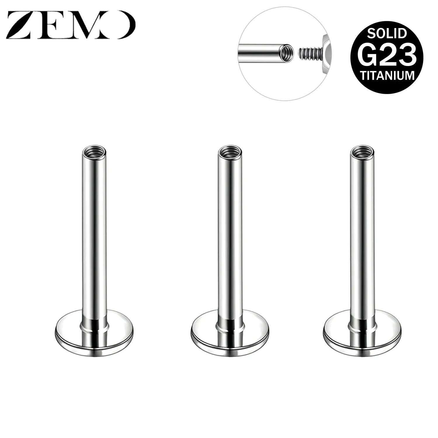 ZEMO 1 Stück ASTM F136 Titan Lippen-Labret-Piercing-Basis 16G 18G 20G Innengewinde Ohrringe Lippen Nasen Piercing Schmuck Zubehör