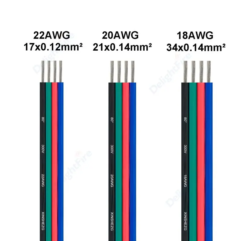 4Pin Flat Electrical Wire 5m 10m LED Strip Extension Cable 22 20 18 AWG for 3528 5050 RGB LED Strip LED Solder Lighting Project