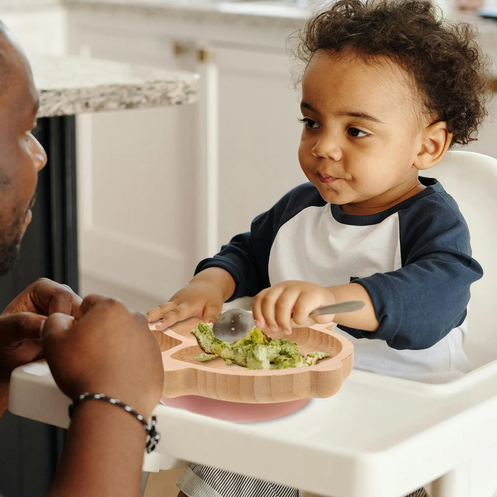 

Bamboo Suction Toddler Plate Silicone Base Divided Compartments Baby Feeding Plate for 1-3 Year Self Feeding Practice