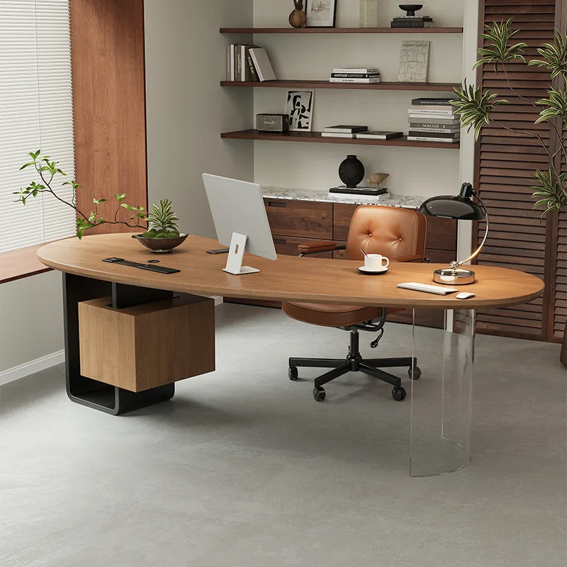 FG solid wood computer desk modern simple curved desk workbench light luxury high sense