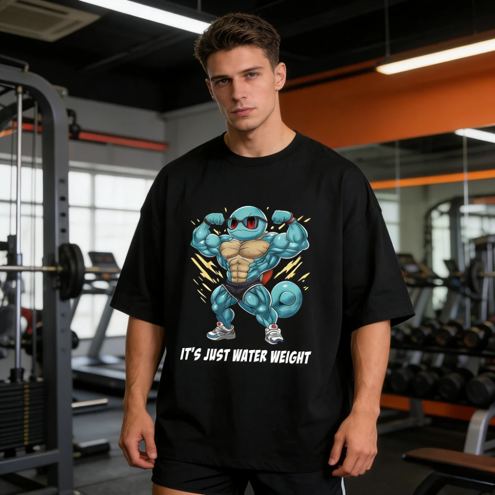 2026 Topseller Herren T-Shirt, Lustiges Squirtle Muskel-Gym-Print Kurzarm-Shirt Lässiges Baumwoll-Oberteil Anime Streetwear Unisex Sommer