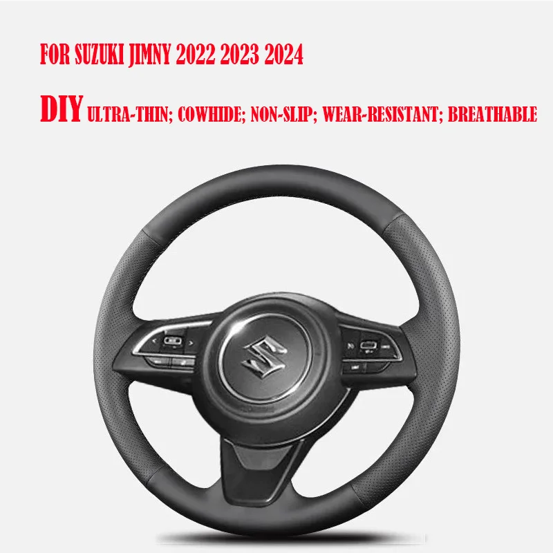 Hand Stitched Sweat-absorbent Car Steering Wheel Cover for Suzuki Jimny 2022 2023 2024 DIY Breathable Cowhide Car Interior