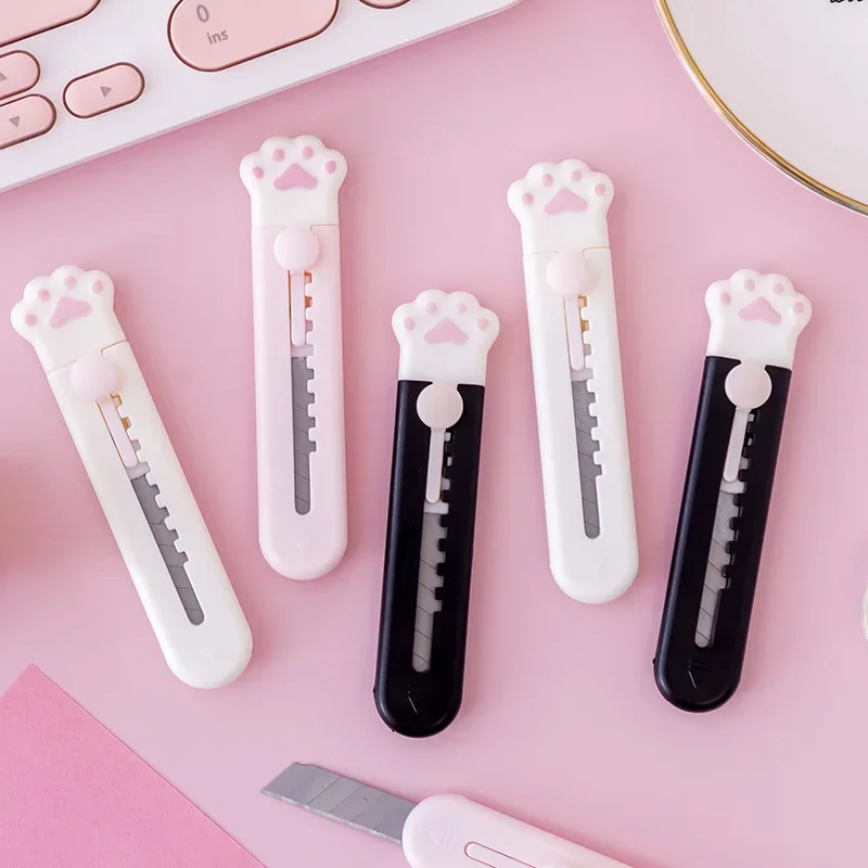 Kawaii Mini Pocket Cat Paw Art Utility Knife Express Box Knife Paper Cutter Craft Wrapping Refillable Blade Stationery