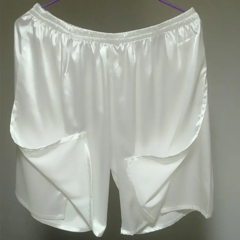 Ice Silk Satin Glossy Men's High Split Side Slit Shorts Male Plus Size Casual Sleeping Shorts BF Club Party Costumes Bottoms
